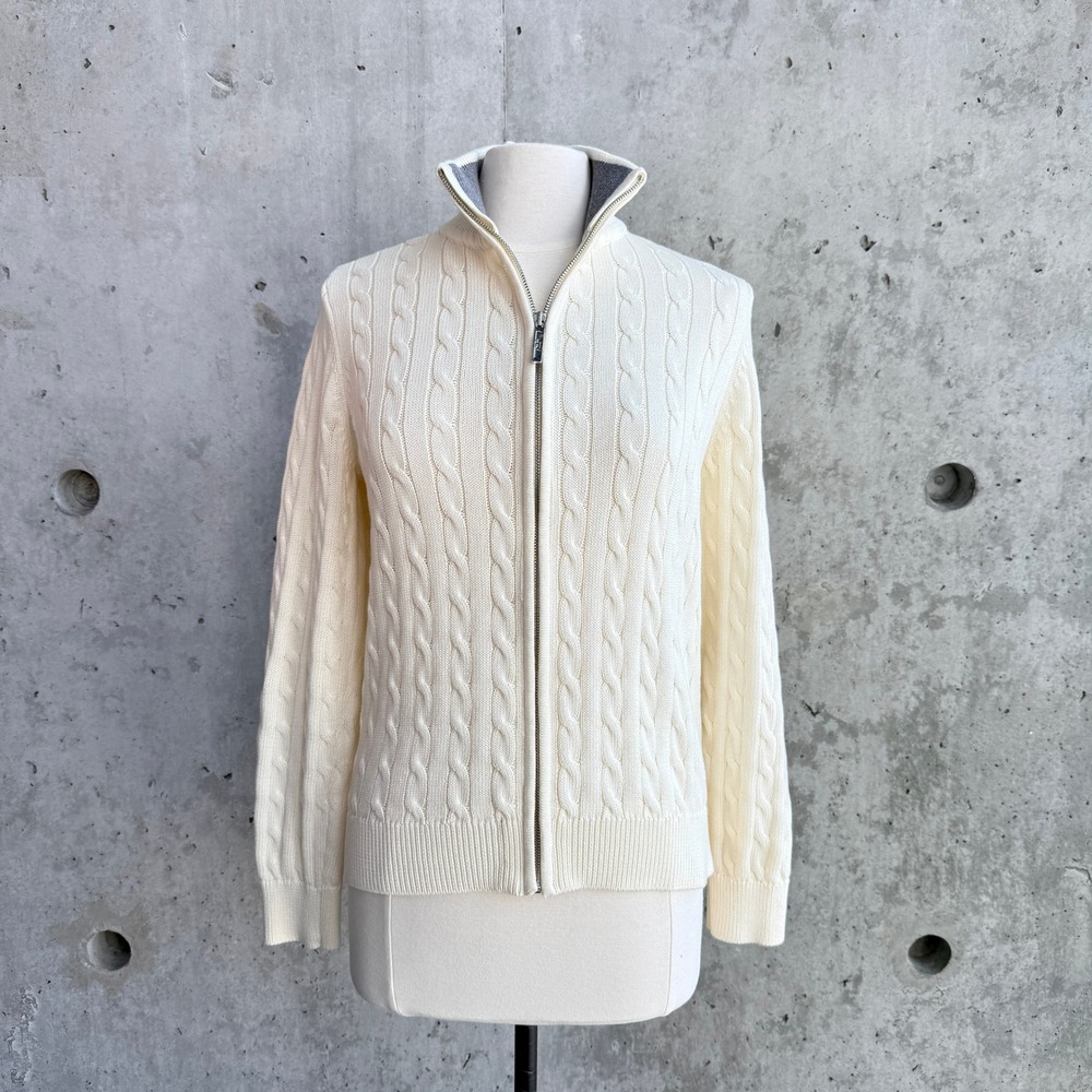 Vtg Ralph Lauren L-RL Lauren Active Cable Knit Zip Sweater Old Money Preppy L - Picture 3 of 13